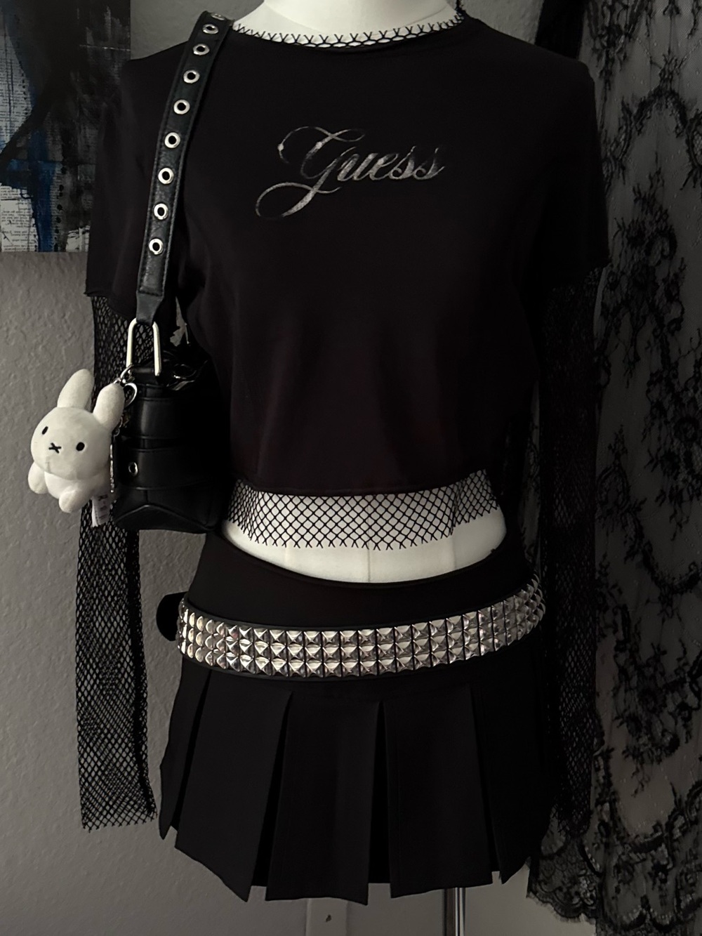 GUESS Originals Vintage Layered Fishnet Top S